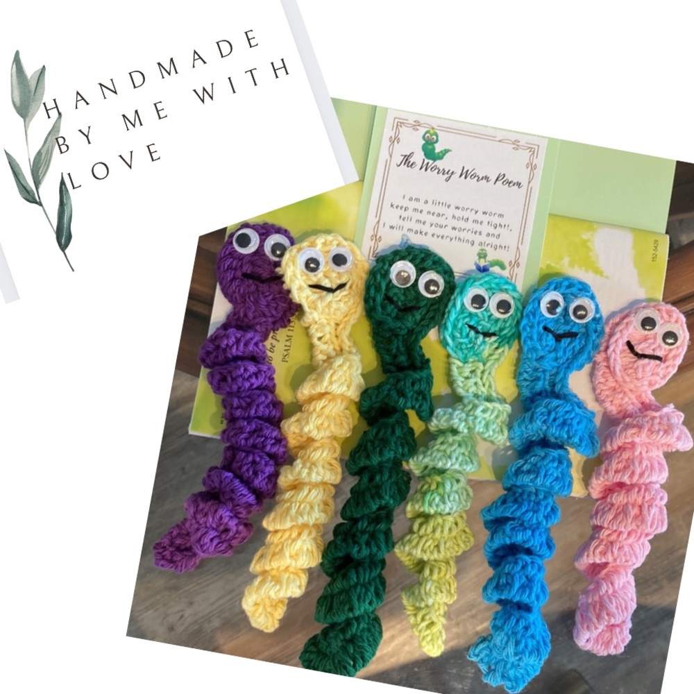 SPECIAL 2 for $25 Handmade 8” wiggly Worry Worm with Poem Amigurumi